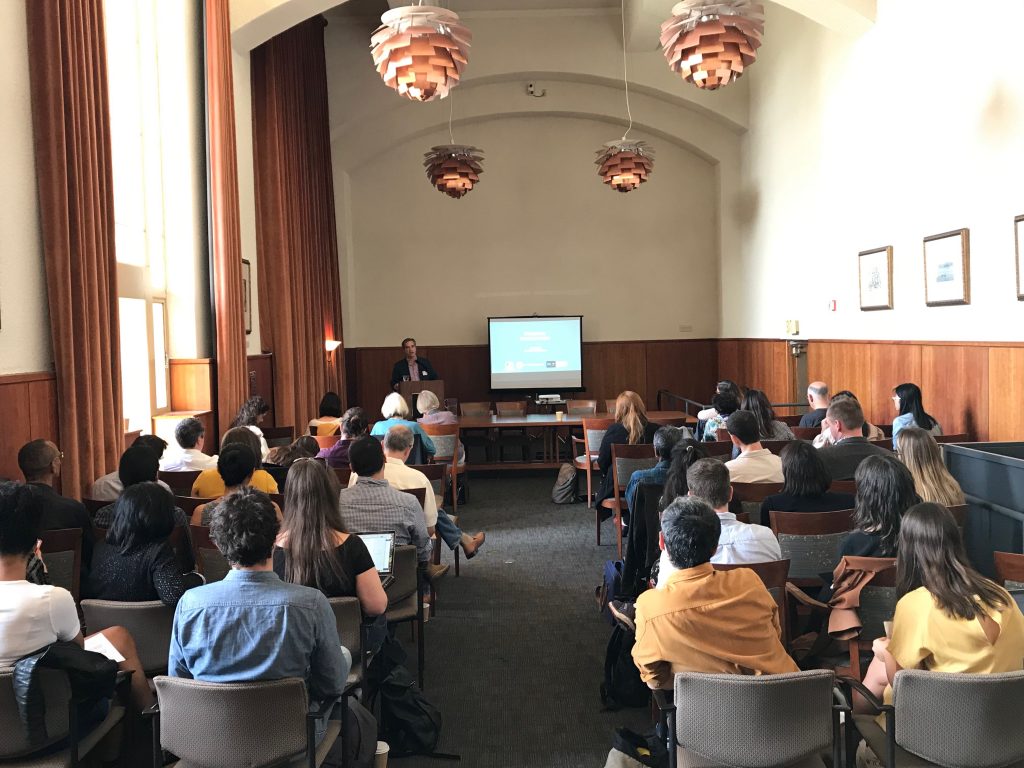 Members of the Working Group in Memory Studies at a lecture inside Royce Hall. 