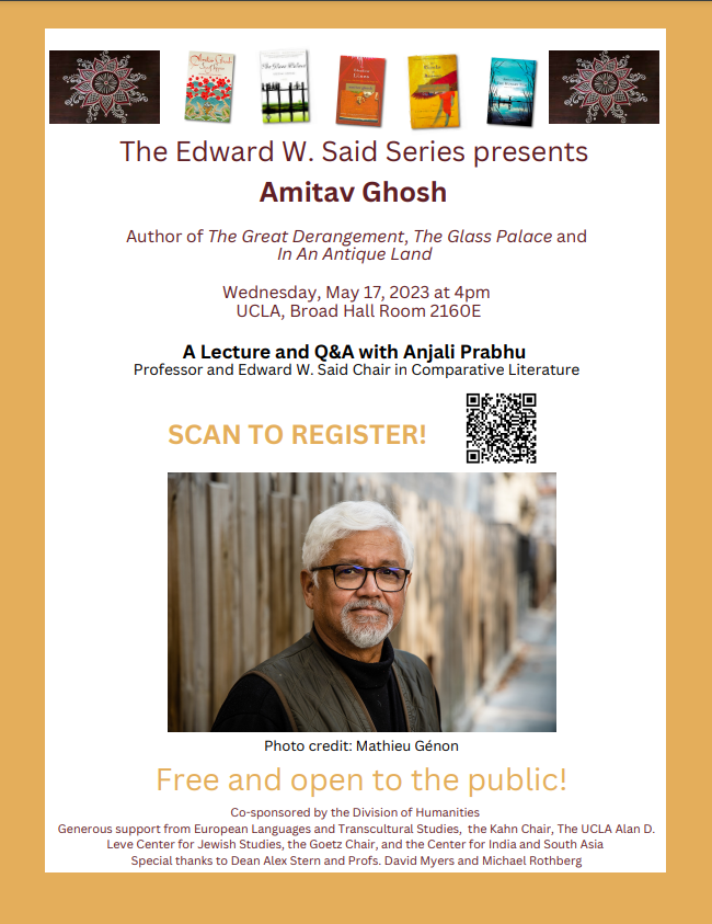 Flyer for Amitav Gosh lecture, May 17, 2023.