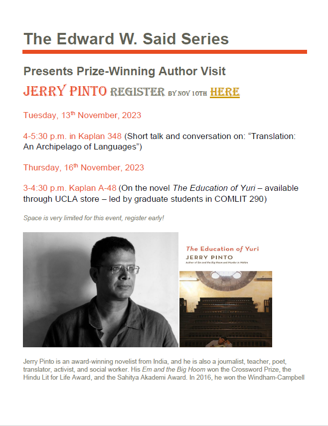 Program for Jerry Pinto Visit, November 13-16, 2023.